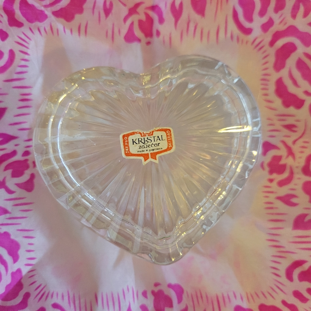 Crystal Heart Trinket Box ~ Kristal Zajecar 24% Lead ~ Yugoslavia ~ w/Tag ~ VTG?